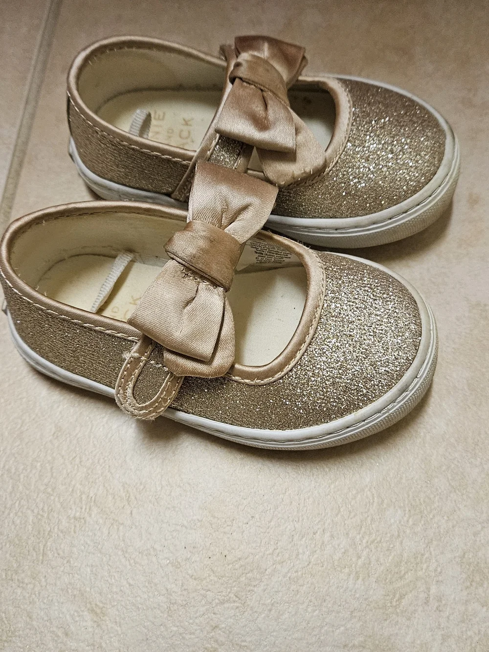 Girls Sparkle Bow Mary Jane Slip-On Shoes - Gold